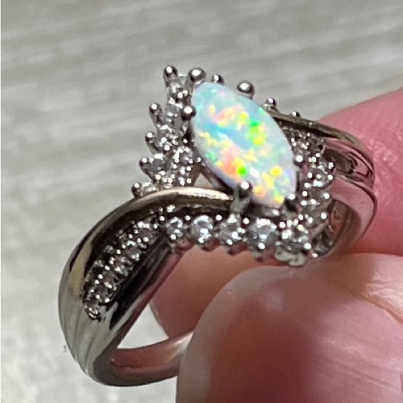 Opal 10K Gold and Sterling Diamond Pendant and Ring - Picture 5 of 9